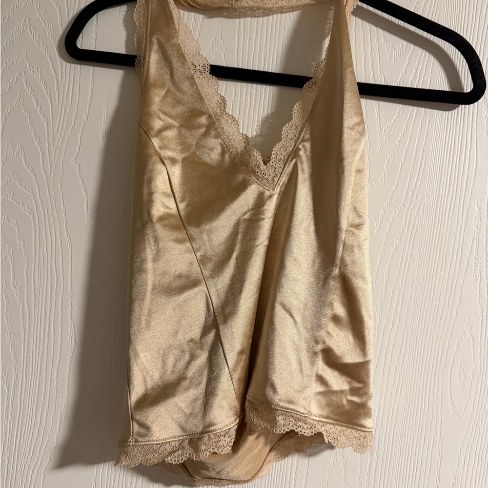 Chic Tan Lace-Trimmed Tank Top